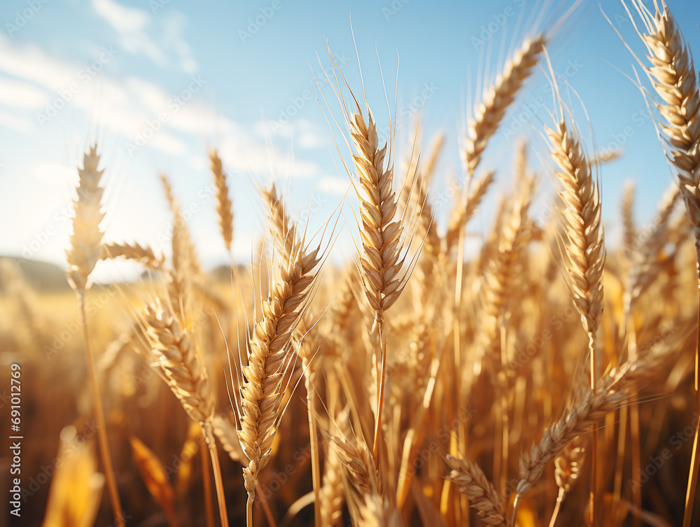 A vast sunlit field of golden wheat swaying in the breeze. A vast sunlit field of golden wheat swaying in the breeze.