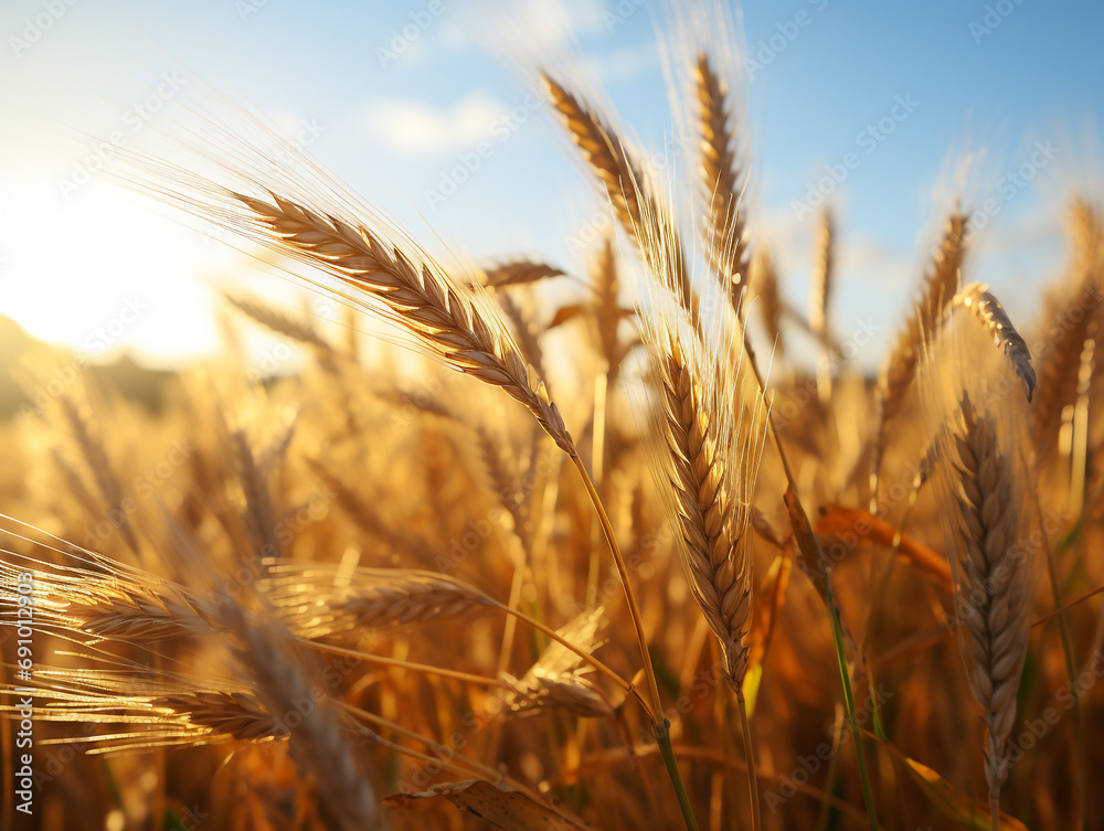 A vast sunlit field of golden wheat swaying in the breeze. A vast sunlit field of golden wheat swaying in the breeze.