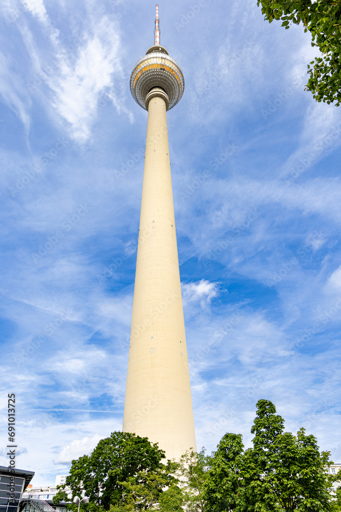 Famous Television tower or Berliner Fernsehturm at Alexanderplatz in Berlin in Germany Europe