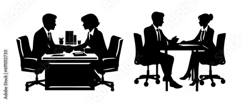 Business meeting silhouette black filled vector Illustration icon	