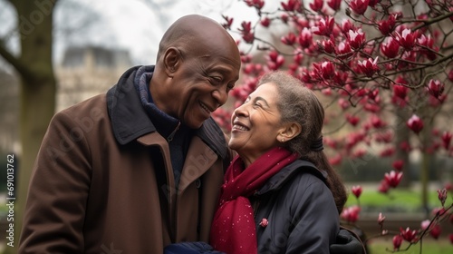 An elderly couple celebrating Valentine's Day with an enduring love story photo