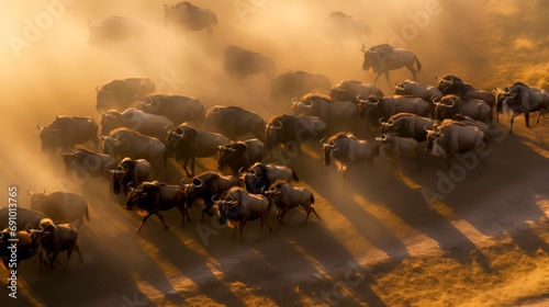 Herd of wildebeest on annual migration © robert