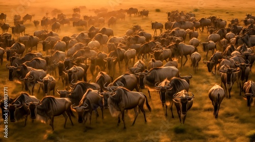 Herd of wildebeest on annual migration © robert