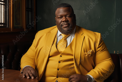 contemplative african american executive in yellow suit