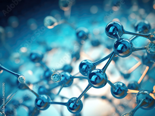  3D illustration of a molecular structure with blue atoms connected by bonds.