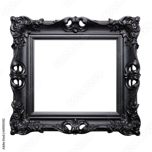 Antique black frame photo with empty blank canvas. PNG cut out Isolated on transparent background