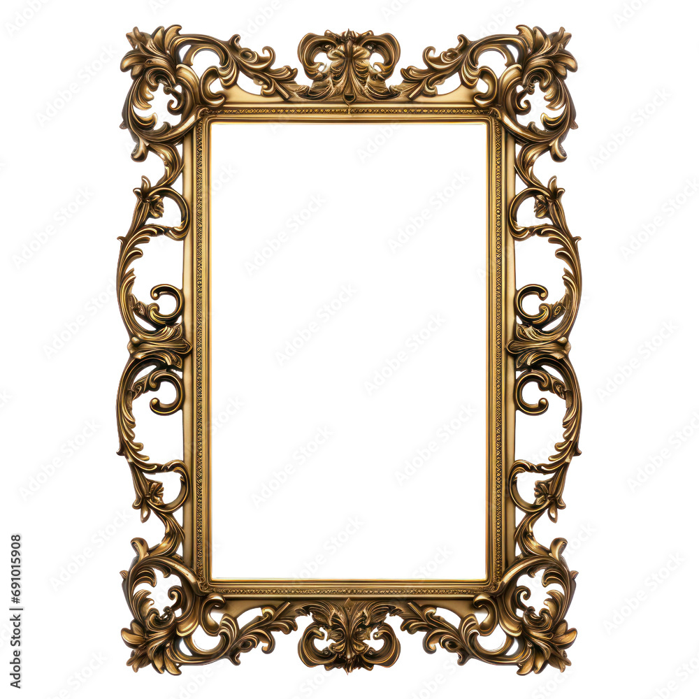 Antique gold frame photo with empty blank canvas. PNG cut out Isolated on transparent background