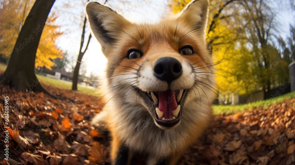 Close-up selfie portrait of a fox.