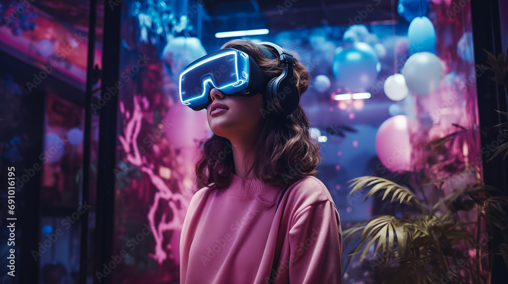 Young girl wearing VR glasses Young girl wearing VR glasses