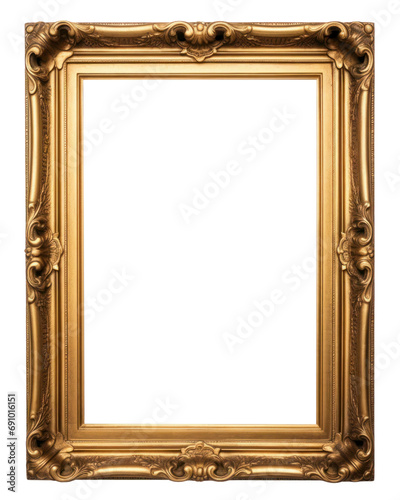 Antique gold frame photo with empty blank canvas. PNG cut out Isolated on transparent background
