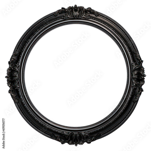 Antique black circle frame photo with empty blank canvas. PNG cut out Isolated on transparent background