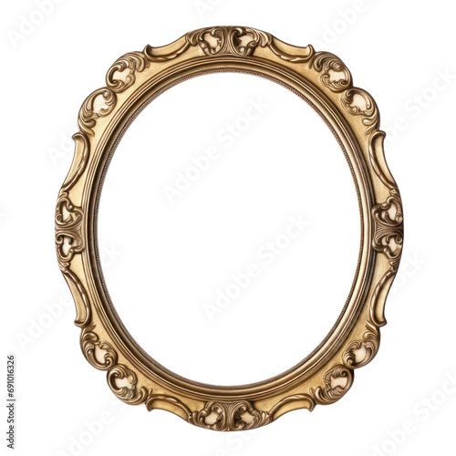 Antique gold oval frame photo with empty blank canvas. PNG cut out Isolated on transparent background