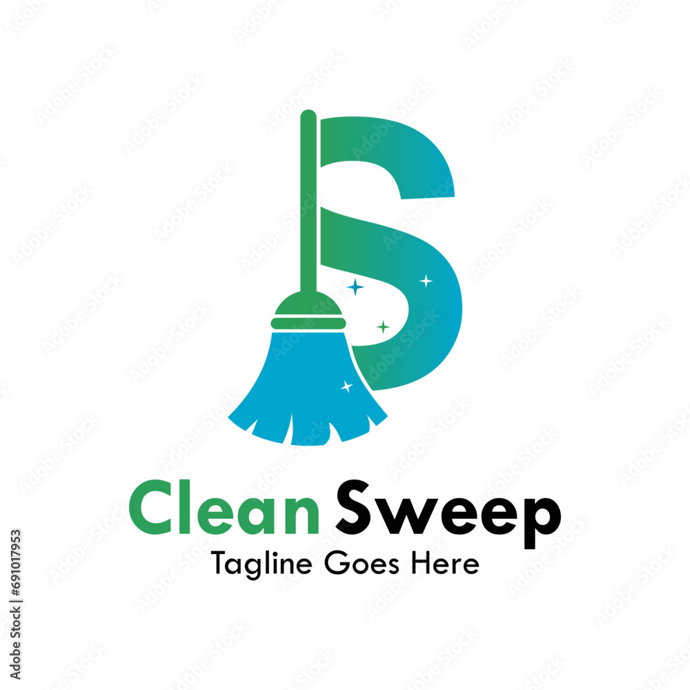S letter with broom design logo template illustration. S letter with broom design logo template illustration.
