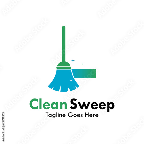 L letter with broom design logo template illustration.