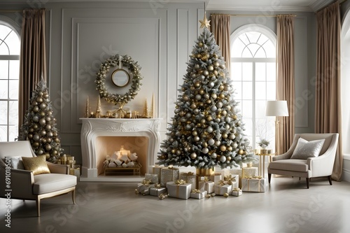 living room with christmas tree