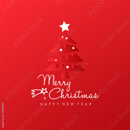 merry christmas card with christmas tree