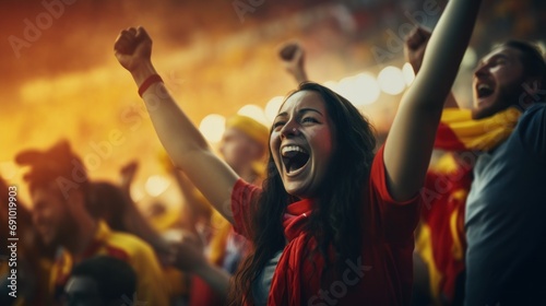 Portrait of a happy sport fans cheering.