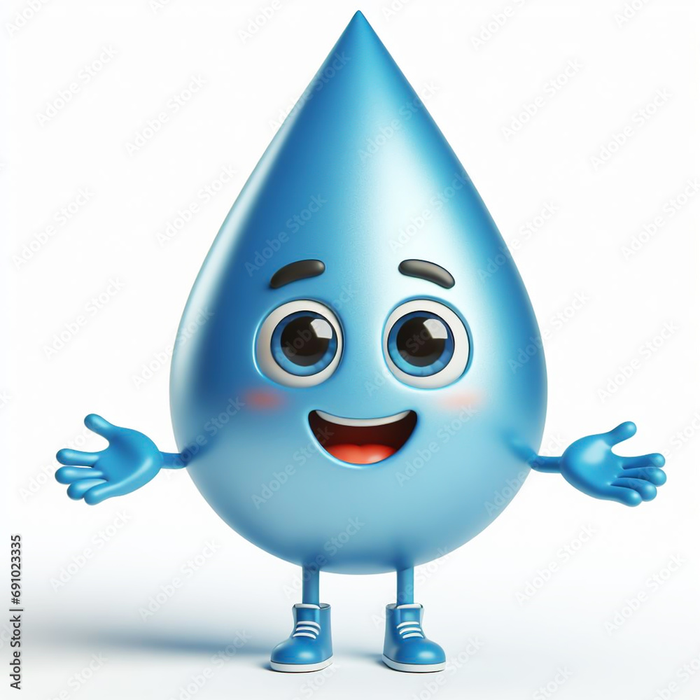 Water drops cartoon. Draws attention to climate change and water scarcity. World Water Day. AI generated