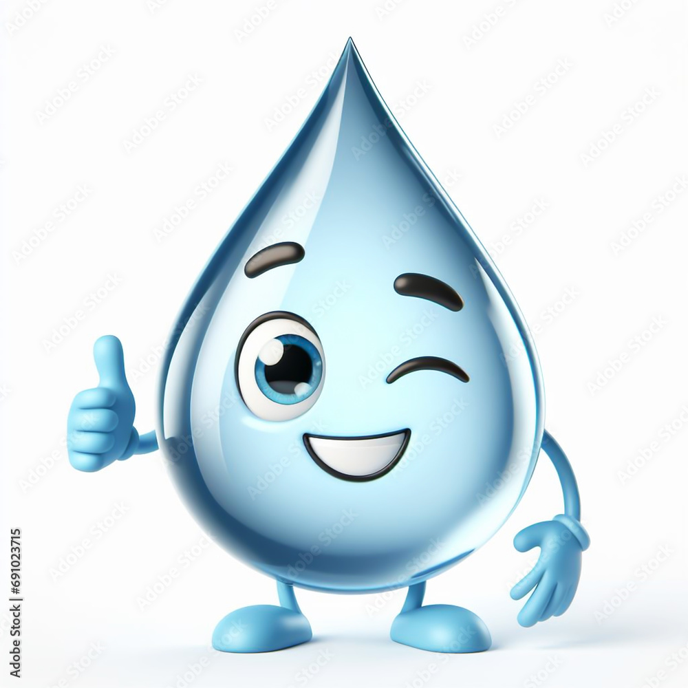 Water drop cartoon with thumbs up in approval signal. World Water Day. AI generated Water drop cartoon with thumbs up in approval signal. World Water Day. AI generated