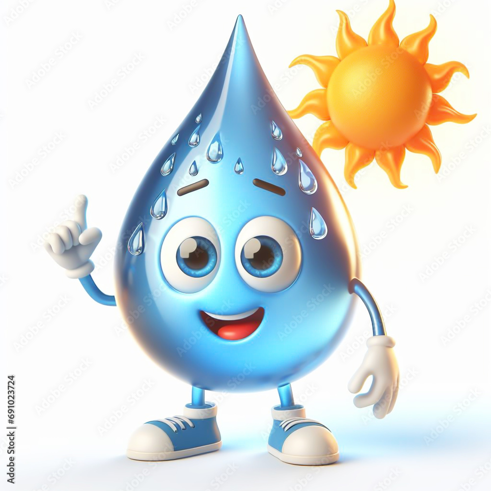 Water drop sweating under intense heat from the sun. Climate change. World Water Day. AI generated Water drop sweating under intense heat from the sun. Climate change. World Water Day. AI generated