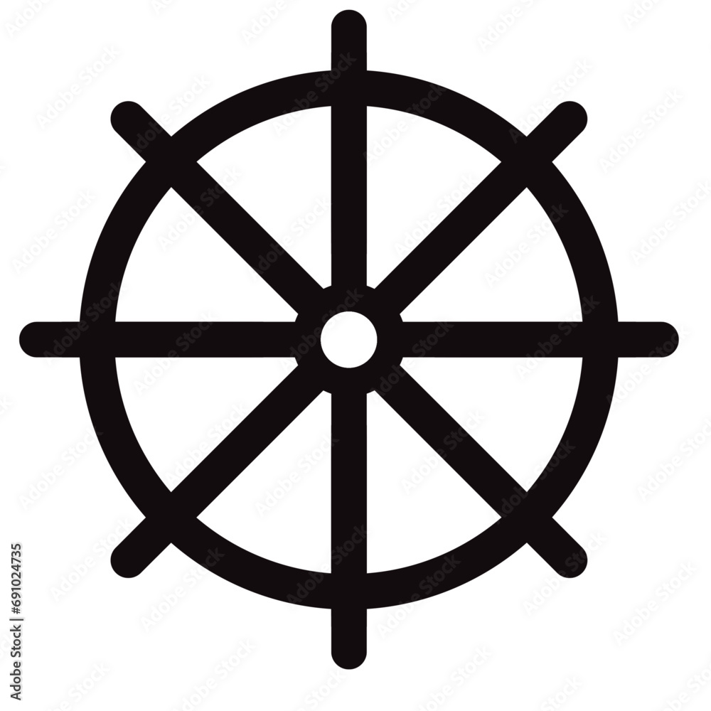 Dharmachakra. Wheel of Dharma - a symbol of Buddhism and Hinduism flat vector icon for apps and websites.