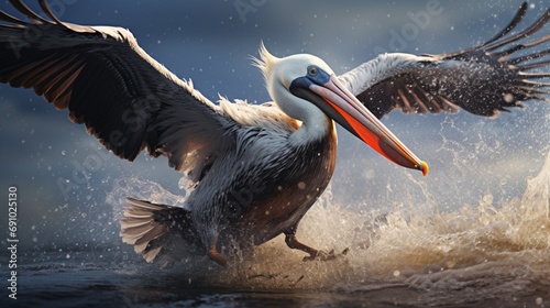 the anticipation of a pelican poised to dive into the water to catch a fish, freezing the split-second before the dramatic plunge.