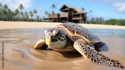 Sea Turtle on Sandy Beach Shore