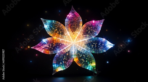 the captivating beauty of multicolored stars radiating from a central point, illuminating a serene white expanse like a cosmic flower in bloom.