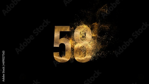 Golden number 58 from particles, numbering, fifty eight, golden numbers, alpha channel photo