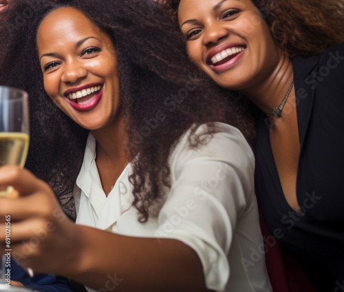 Happy employees gather to celebrate the holiday in the workplace.
