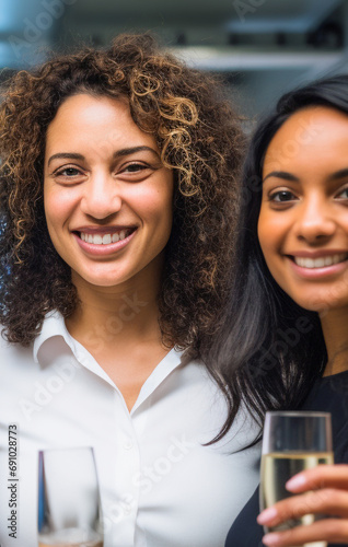 Happy employees gather to celebrate the holiday in the workplace.
