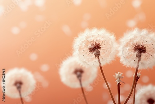 macro of dandelion flower isolated on peach fuzz color background
