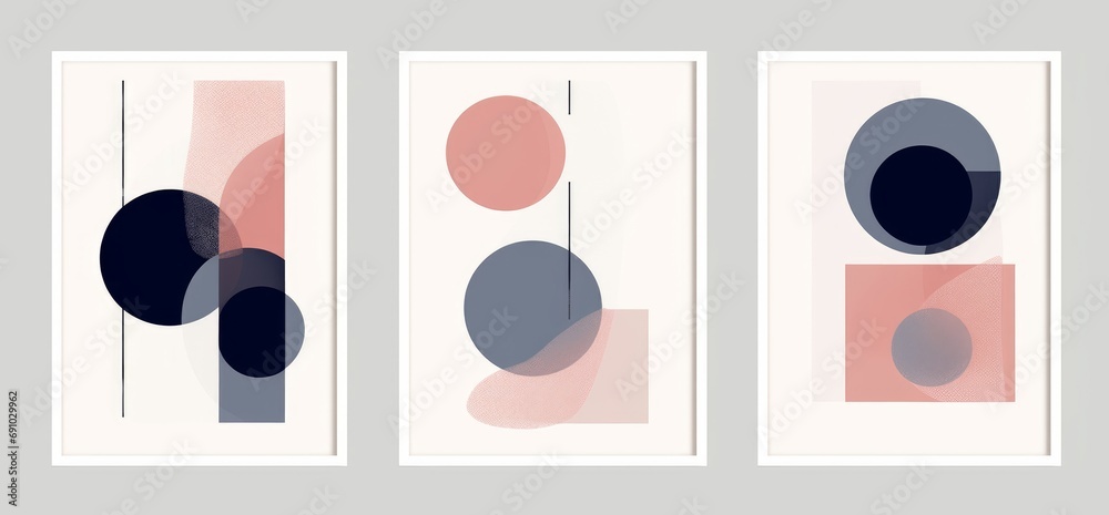 Set of minimal 20s geometric design poster, template, Generative AI 