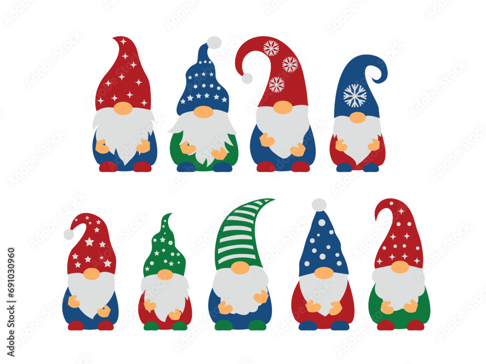 big set of Christmas gnomes. New Year. present. holiday. flat