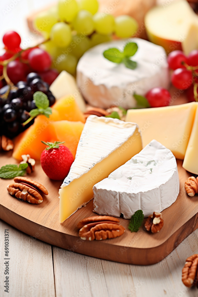 Cheese plate with grapes and nuts. Selective focus. Cheese plate with grapes and nuts. Selective focus.