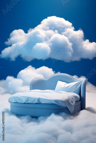 Bed against the background of clouds. Selective focus.