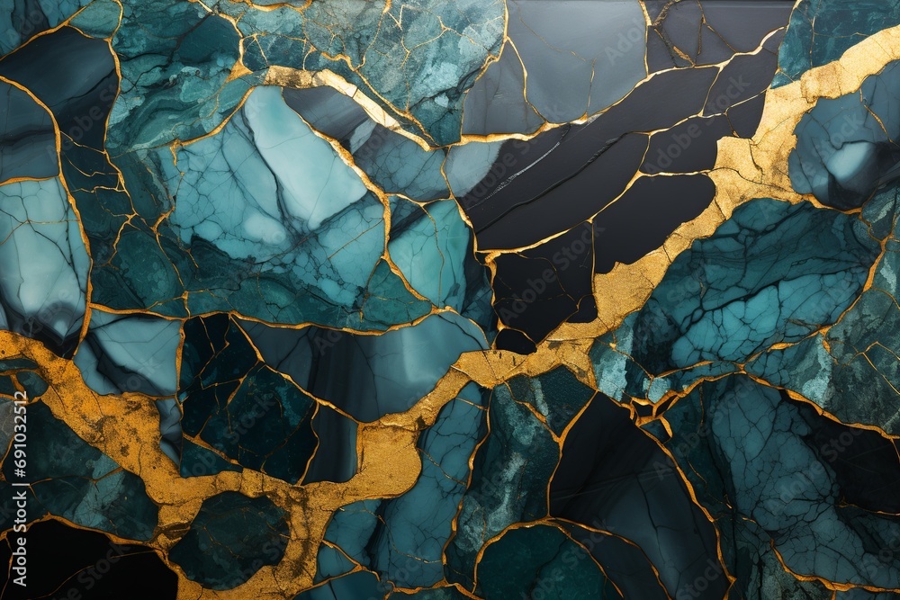 Abstract marble texture with intricate gold veining and teal accents