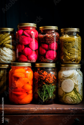 Jars with different preservations. Selective focus.