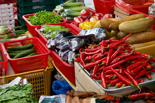 Vibrant Vegetables at Traditional Korean Market