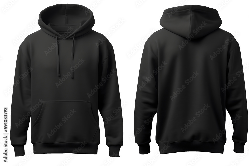 Unisex blank black hoody, Blank hooded sweatshirt mockup - obrazy, fototapety, plakaty 