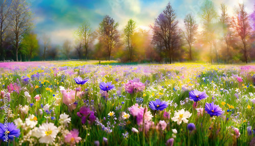 Beautiful meadow full of spring flowers. field flower  HD backdrop
