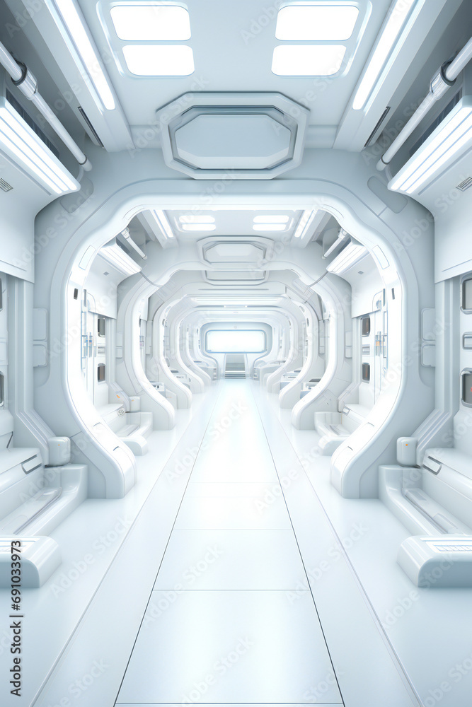 White futuristic interior of a space ship or futuristic laboratory White futuristic interior of a space ship or futuristic laboratory
