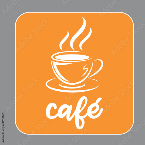 Placa Decorativa Café. Arte minimalista na cor laranja com símbolos em branco.