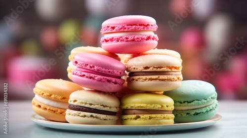 Festive table with charming macarons of different colors.