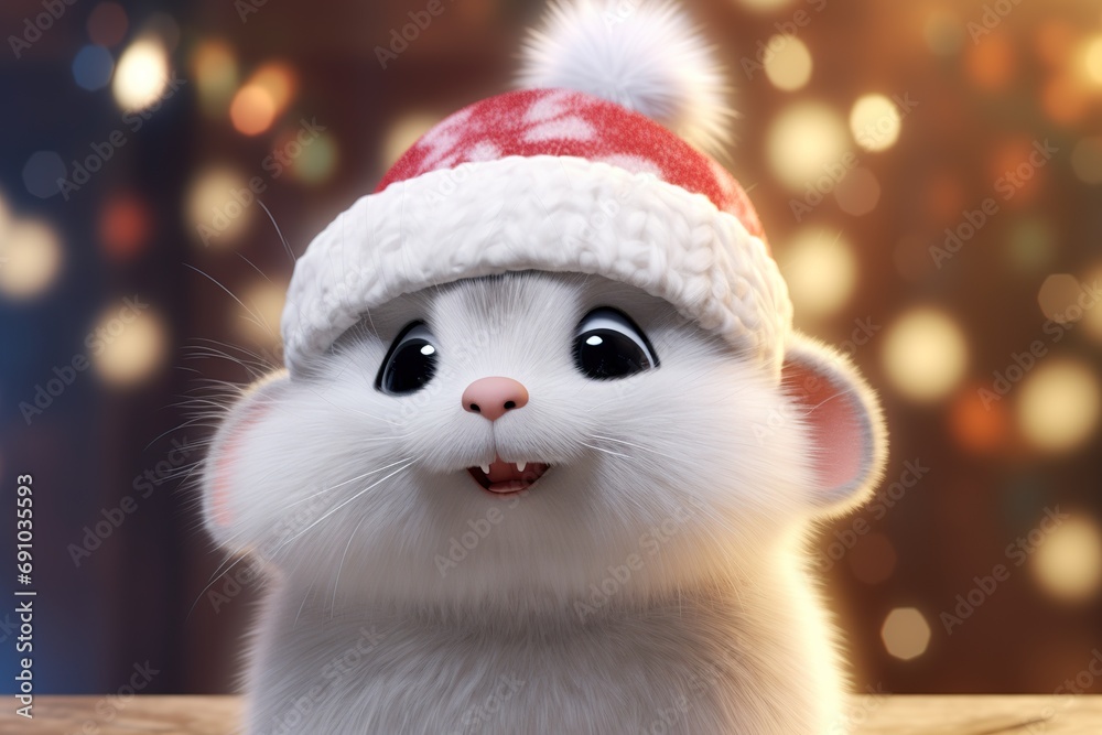 3D cartoon, stunning Christmas, cute, funny, ultra stunning, full body shot, realistic eyes, realistic fur