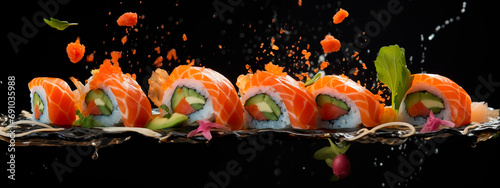 sushi rolls splash food with fish. Selective focus.