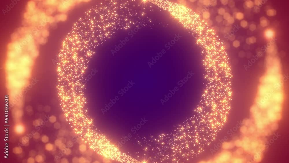Golden glittering stars moving in a circle Golden glittering stars moving in a circle