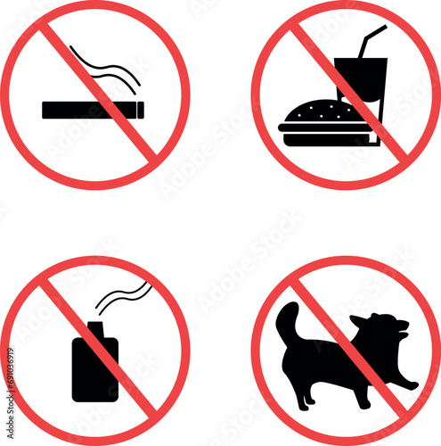 signs prohibiting smoking, no food allowed and no dogs allowed