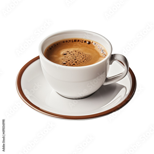 Coffee cup on a plate isolated on white or transparent background