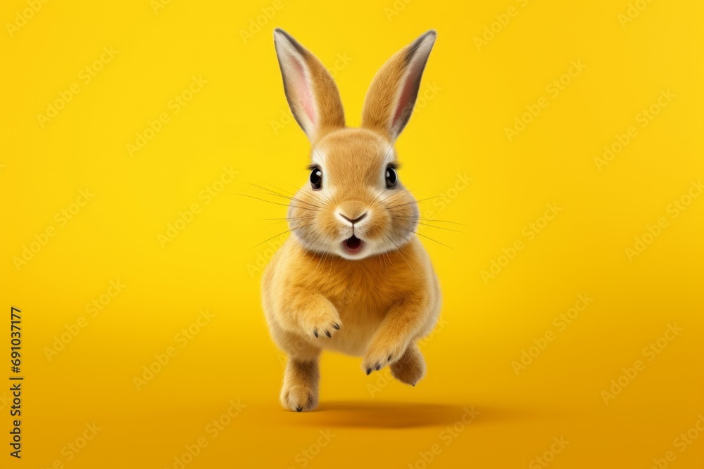 Obraz premium realistic 3d rabbit on yellow background